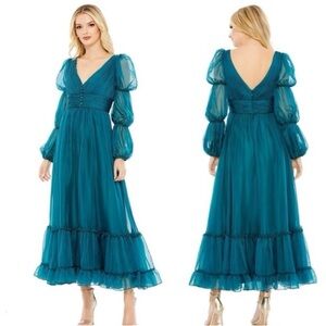 Mac Duggal 68254 Romantic Teal Ruffle Gathered Tiered Tulle Dress NWT 10 $498